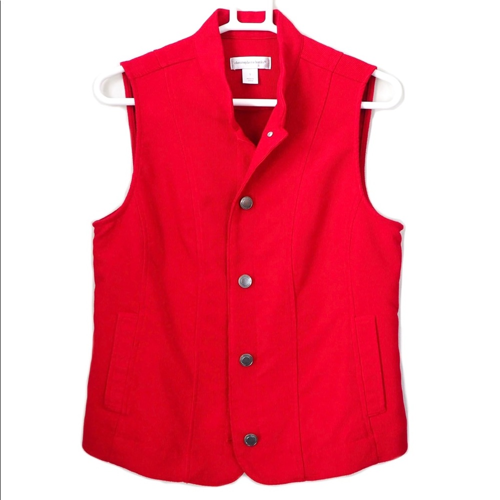 Christopher & Banks Red Corduroy Button Front Vest